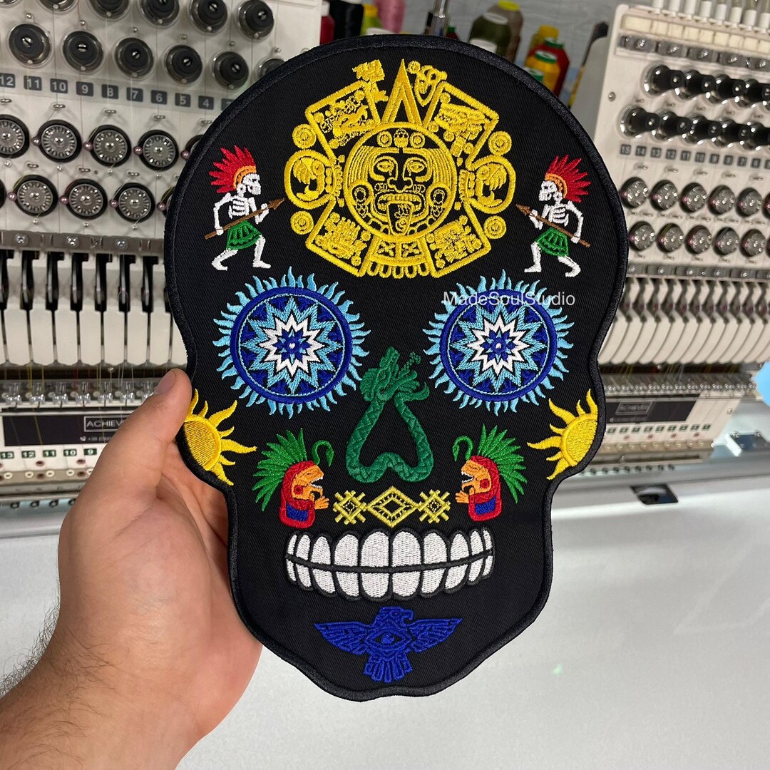 Aztec Skull Patch Large Colorful and Black Embroidered Day of the Dead ...