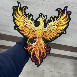 Embroidered RED YELLOW Fire PHOENIX Patch large iron on patch for jackets Burning Bird Patch for custom gift