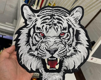 WHITE TIGER Embroidered Iron On Patch Large Bengal Tiger Head Applique Patch For Jackets Custom Gift Battle Jacket Animal Patch