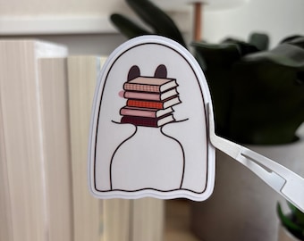 Bookish Ghost Sticker – Kawaii Reader, Matte Vinyl