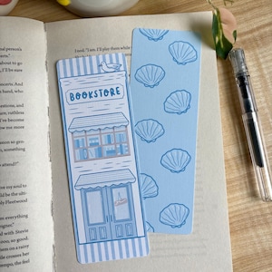 Coastal Bookstore Bookmark – Blue Bookish Linen Bookmark for Readers