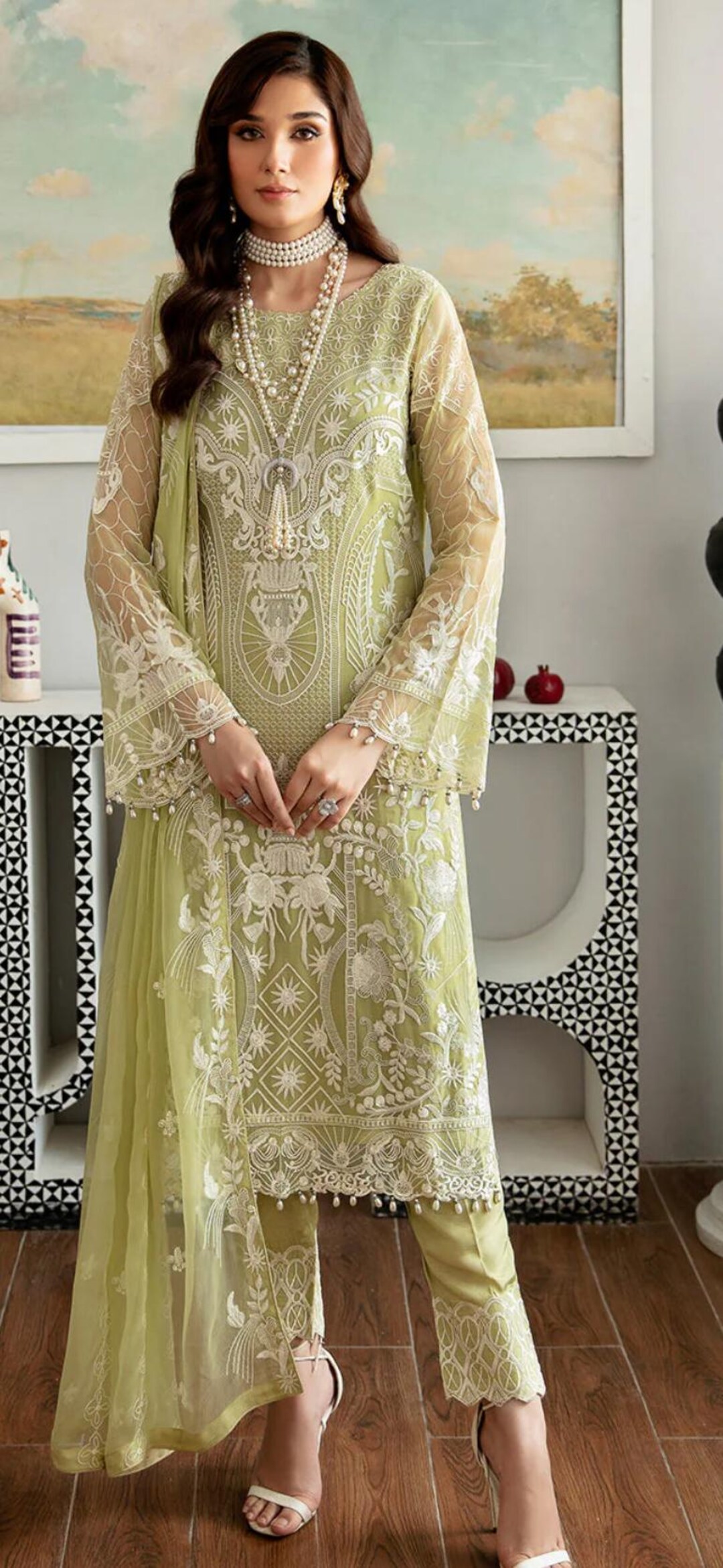Pakistani designer chiffon salwar kameez design in 4 colours Clothing Traditional main image 0