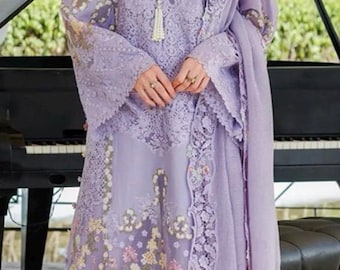 Pakistani cotton lavender  embroidered salwar kameez made on custom order