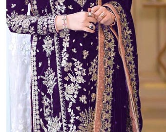 Chiffon Netz Pakistanischer Salwar Kameez Netz Dupatta Individuell besticktes Outfit