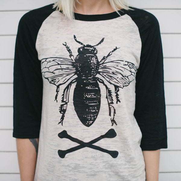 VENTE !! abeille unisexe burnout baseball tee taille xs