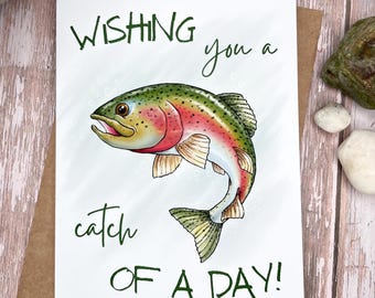 Personalized Fish Birthday Card: Enjoy Reeling in Each New Day, Hand-Drawn Art