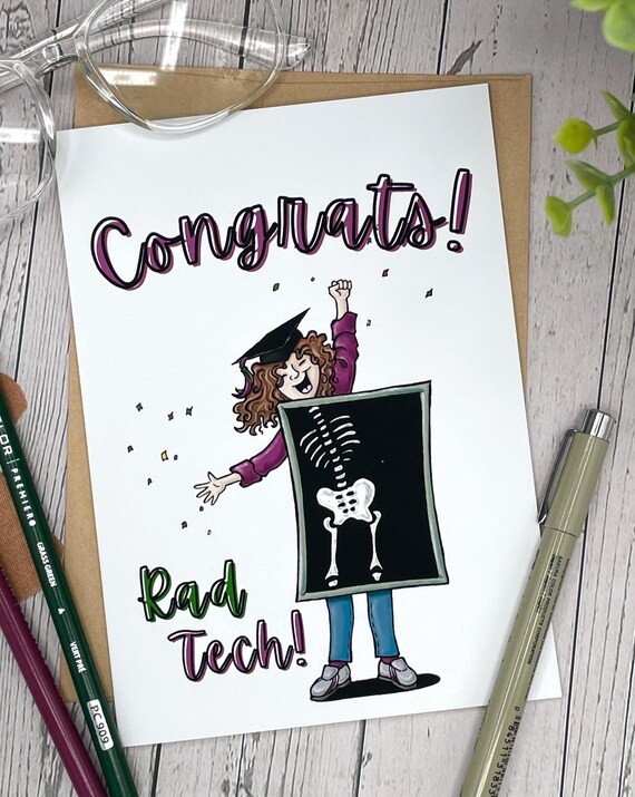 Personalized Xray Technologist Graduation Card: RAD-ically Proud of You, Hand-Drawn Art