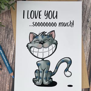 5x7 Card, I Love You So Much Card, Cat Greeting Card, I Love You Card, Cute Love Card, Anniversary Card, Cat Valentine, Sending Love Card