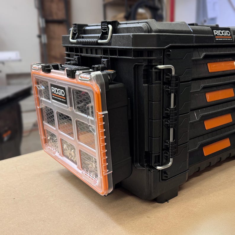 Side mounting hooks for hanging Ridgid Pro Gear System 2.0 Small Parts Half Organizer image 1