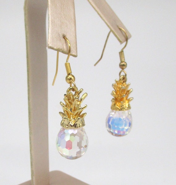 Crystal Pineapple Earrings Gold tone French wires - image 4