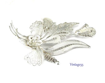 Calla Lily Brooch Cannetille Spun 900 Silver Wire work