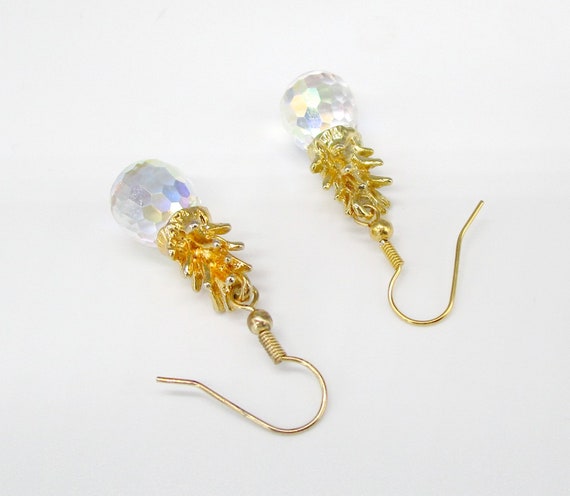 Crystal Pineapple Earrings Gold tone French wires - image 7