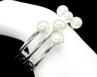 Cuff Bracelet Faux Pearl Layer Silver tone 6 1/4