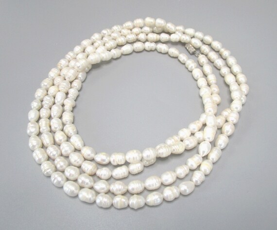 Fresh Water Pearl Necklace 60inch Circle Baroque … - image 5
