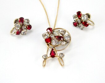 Star Art Pendant Necklace Earrings Gold Filled 1940 Retro
