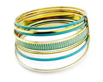 Bangle Bracelets Turquoise Gold tone Retro