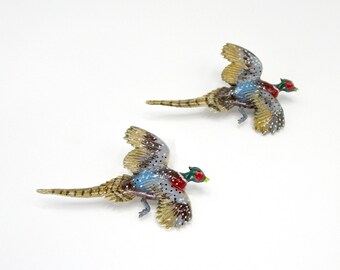 Celluloid Pheasants in Flight Pins Vintage Set