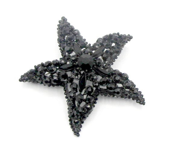 Florenza Starfish Brooch Black Rhinestone - image 3