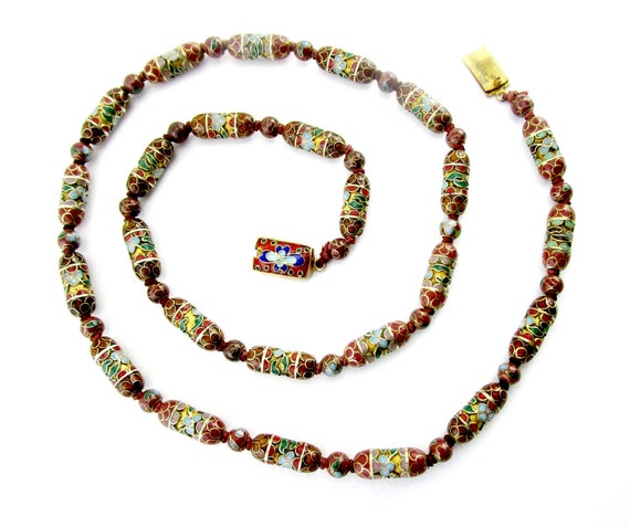 Necklace Floral Cloisonne Barrel Bead 22 inch - image 4