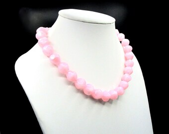 Pink Lucite Beaded Nugget Necklace 1980