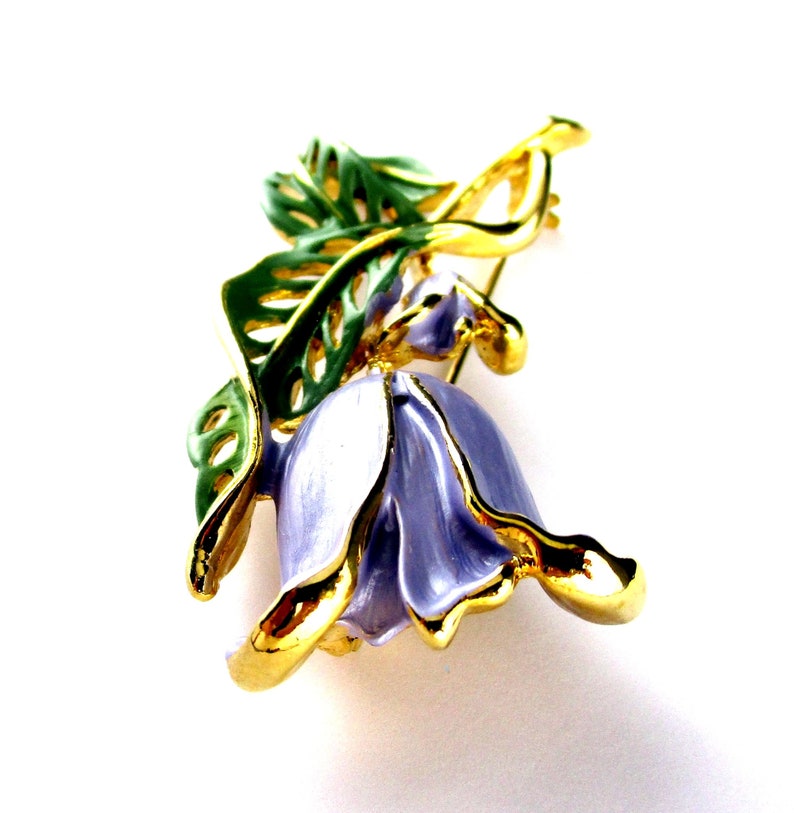 Purple Rose Enameled Brooch Vintage