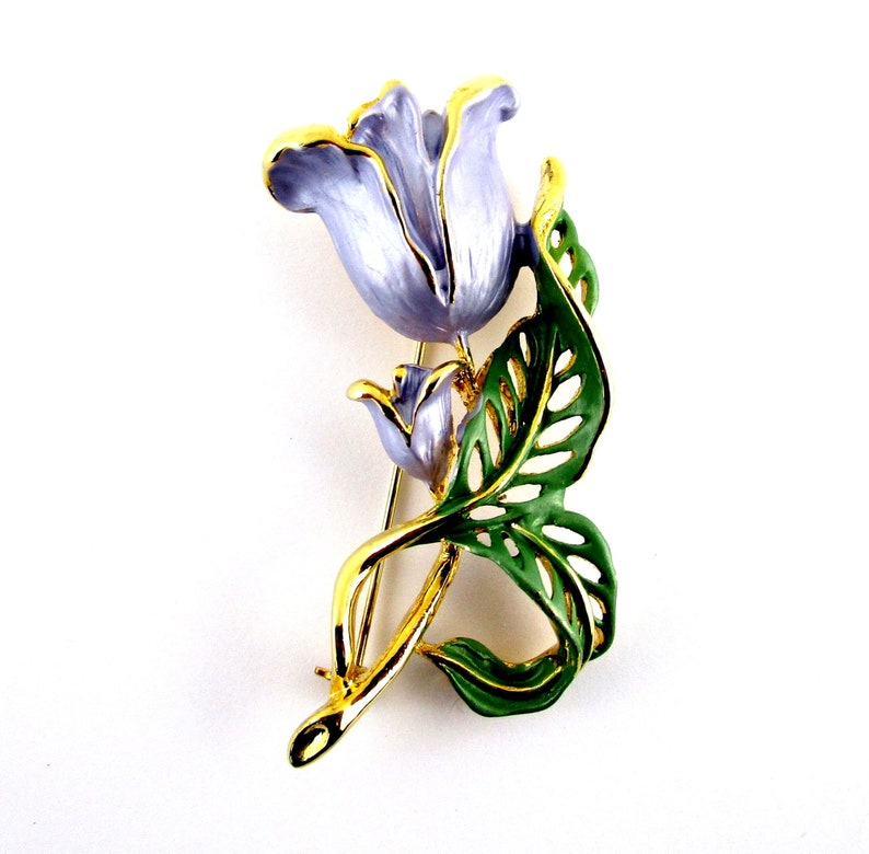 Purple Rose Enameled Brooch Vintage