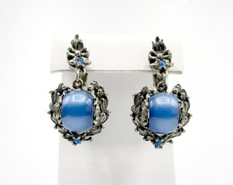 Blue Moonglow Earrings Floral Victorian Revival Clip on