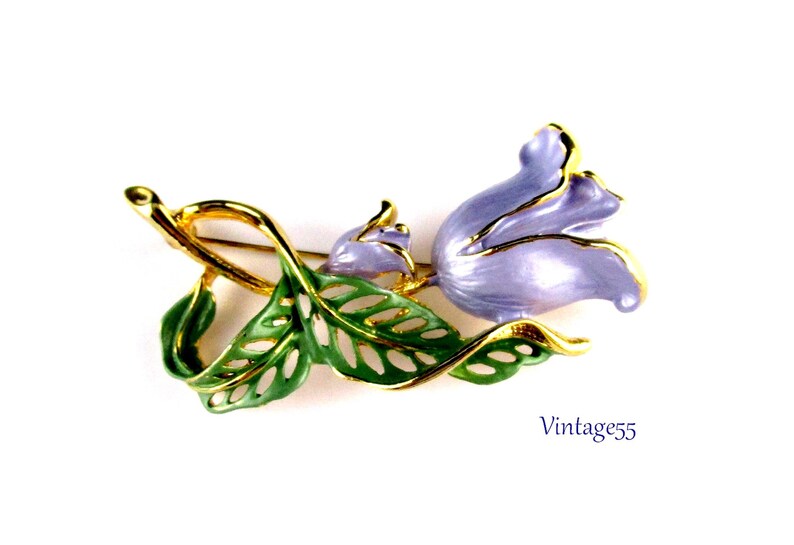 Purple Rose Enameled Brooch Vintage