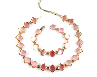Pink Lucite Moonglow Necklace Bracelet Set