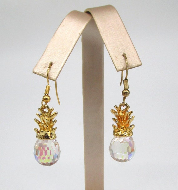 Crystal Pineapple Earrings Gold tone French wires - image 1
