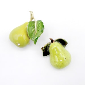 Pear Pins 2 Small Green 1 Metal 1 Porcelain