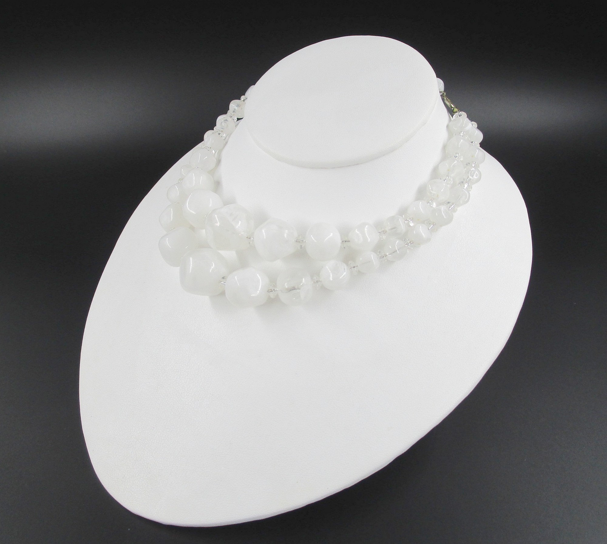 Beaded Necklace Frosty White Lucite Vintage Etsy