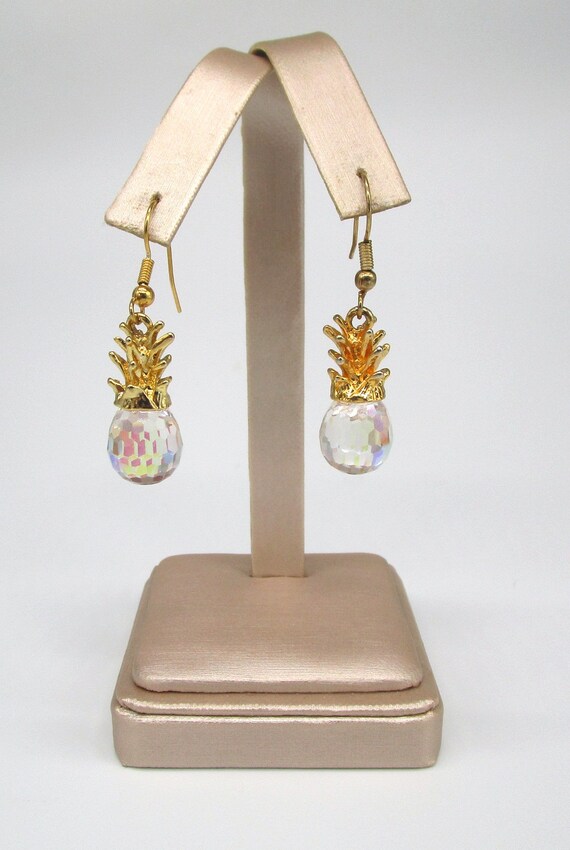 Crystal Pineapple Earrings Gold tone French wires - image 8