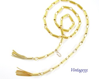 Tassel Belt Necklace Gold tone Shimmer 41 1/2