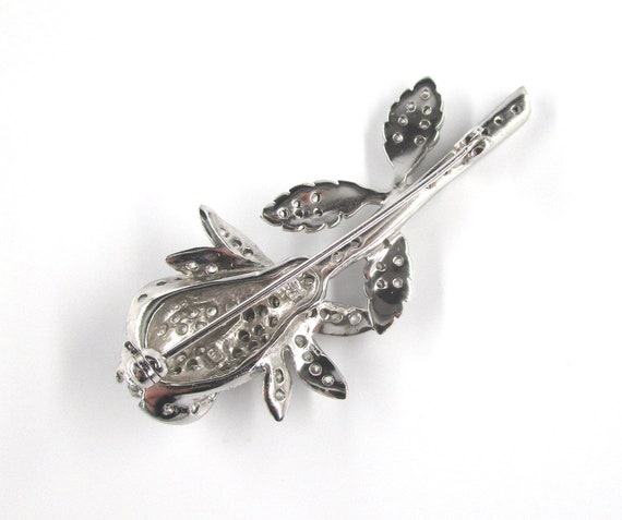 Rose Brooch Sterling Clear Stones Vintage - image 4