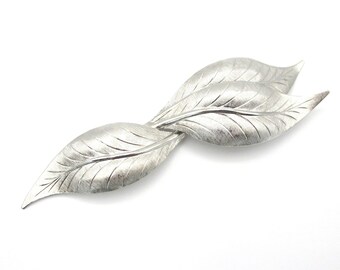 Leaf Brooch Silver tone Long 4 1/2"