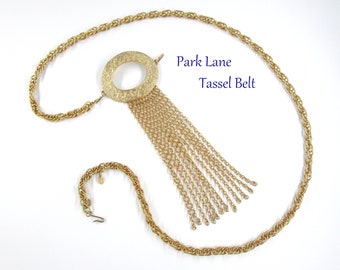 Tassel  Belt Park Lane Gold tone Floral Scrolled 42"