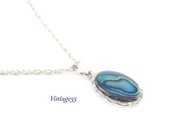 Abalone Pendant Necklace Sterling Chain 18"