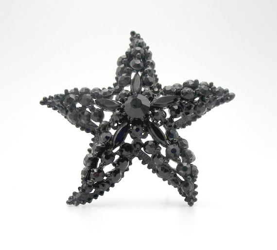 Florenza Starfish Brooch Black Rhinestone - image 1