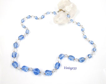 Blue Czech Glass Beaded Necklace 1960