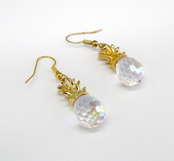 Crystal Pineapple Earrings Gold tone French wires - image 5