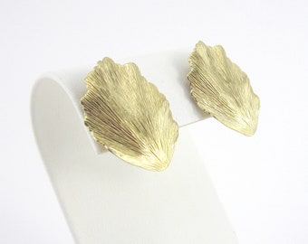 Trifari Earrings Ruffled Leaf Gold tone Clip on