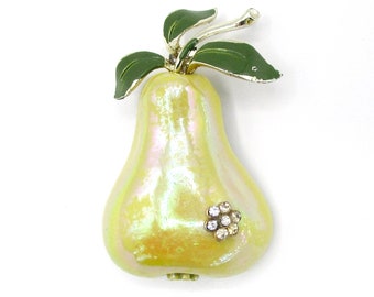 Pear Brooch Metal  Enamel Paint Rhinestone