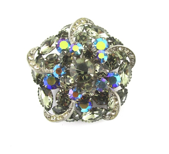 Brooch Black Diamond Rhinestone Earrings Clip on - image 2