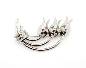 Brooch Tulips Modernist Silver tone