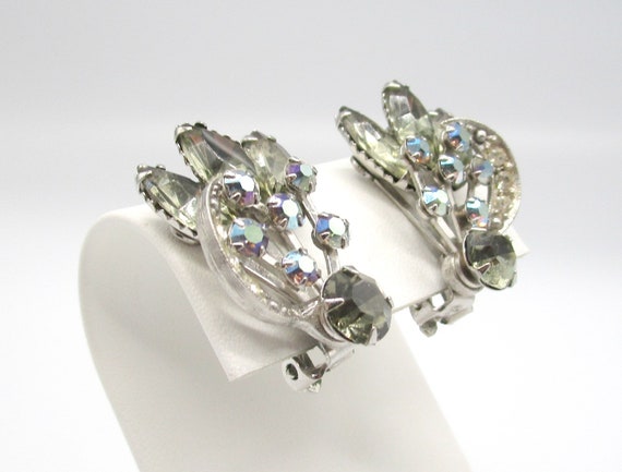 Brooch Black Diamond Rhinestone Earrings Clip on - image 8