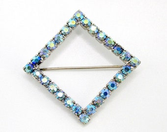 Vintage Brooch Blue Aurora Borealis Open Triangle