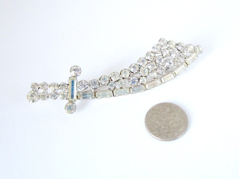 Rhinestone Brooch Sword Sabre Vintage image 2