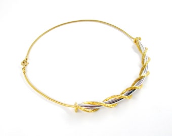 Collar Hoop Necklace Silver Gold tone Vine wrap 16 inch