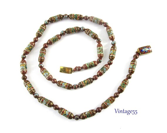 Necklace Floral Cloisonne Barrel Bead 22 inch - image 6